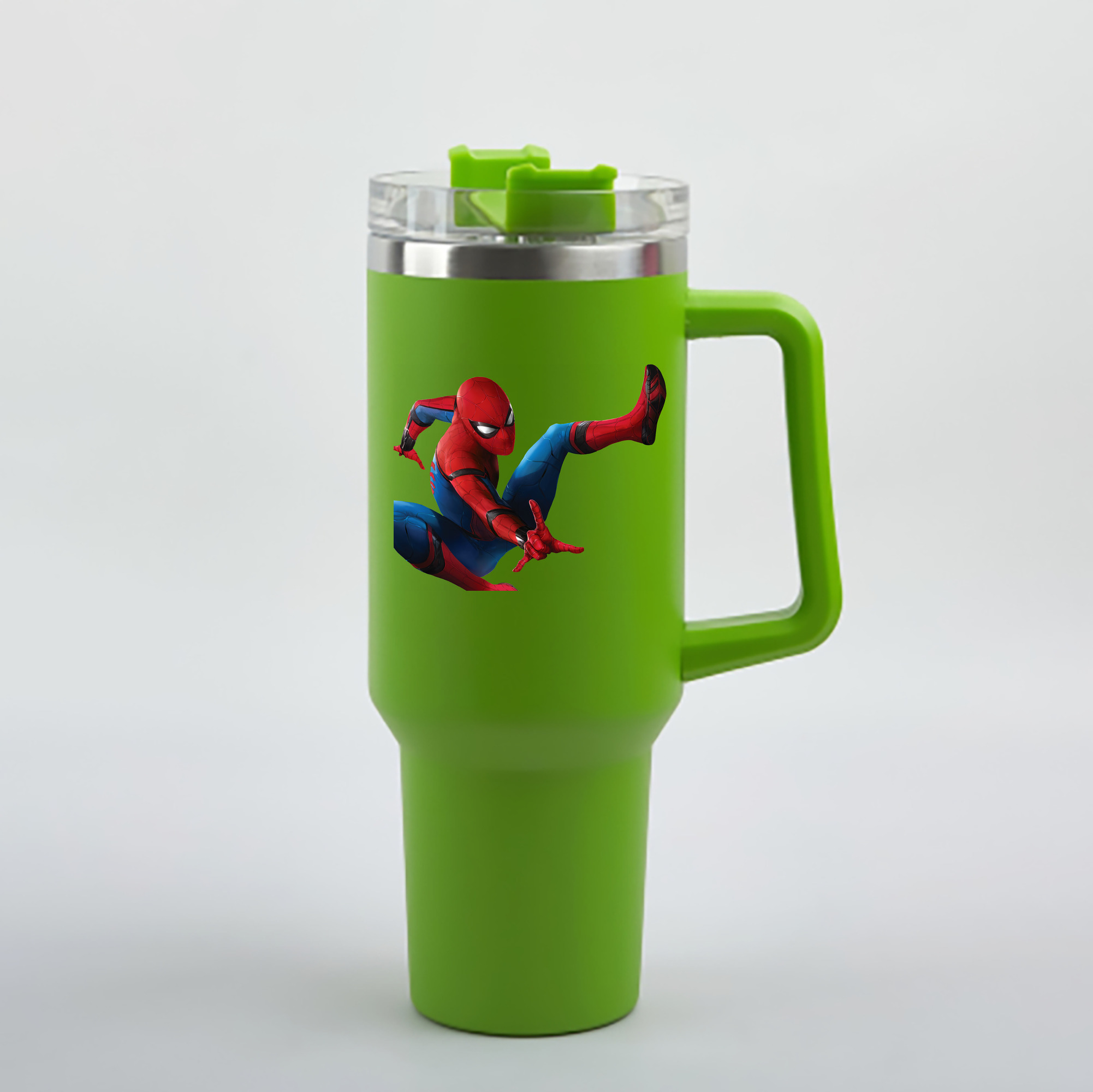 （画像用） Spider Man スパイダーマン 1200mL車用タンブラー - クリスタルステッカー（プラスチックストロー付き）
